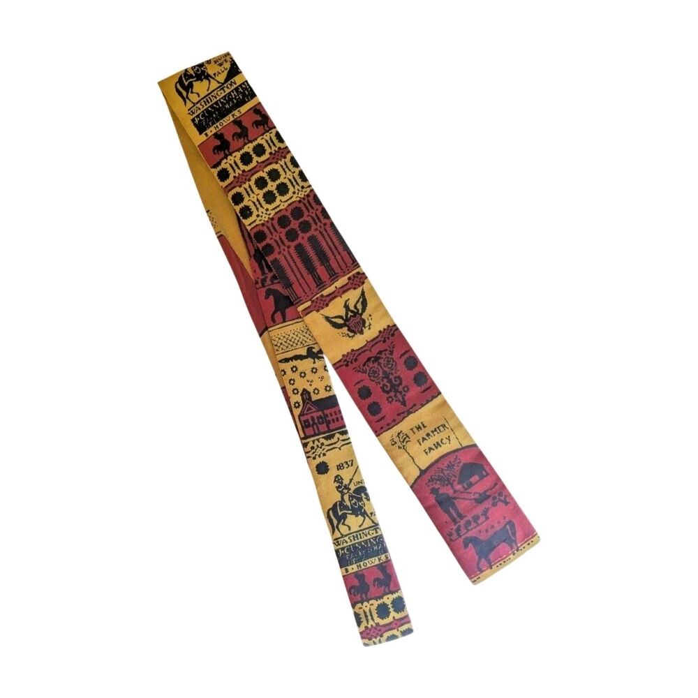 Vintage ROOSTER Square End Necktie Americana Red Gold 50’s  Cotton Hand Printed